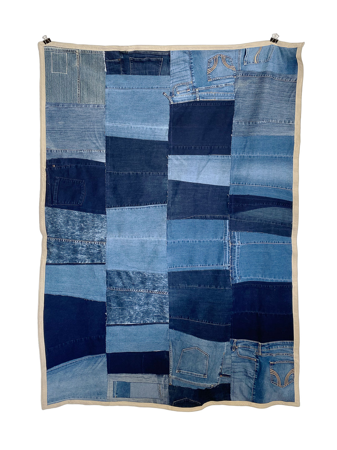 My neighbors' jeans - a picnic blanket textile art piece by Liz Broekhuyse