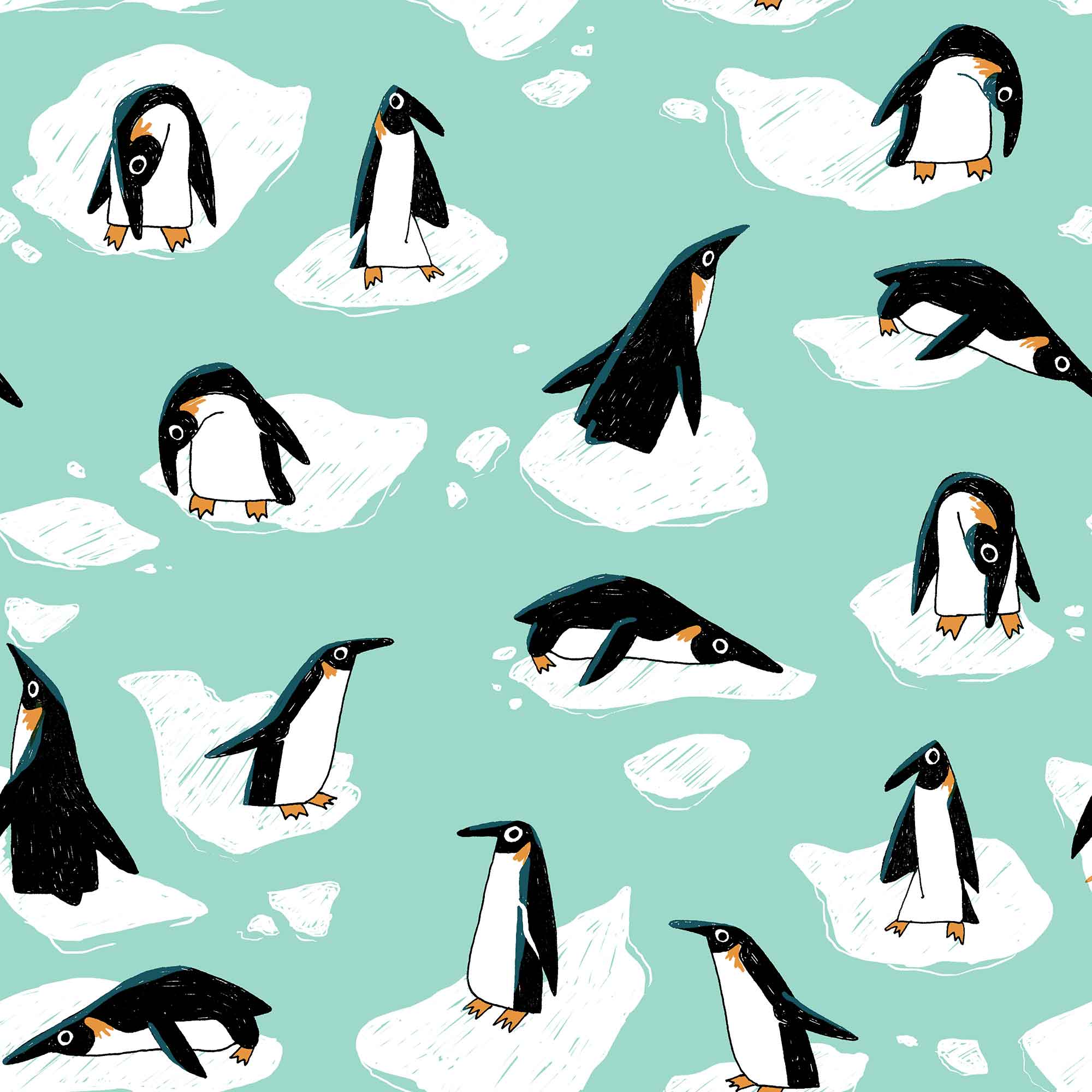 Repeat print of penguins designed by Liz Broekhuyse